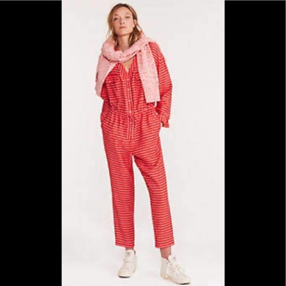 Lou & Grey by Loft Sunny Striped Tie Waist Jumpsuit size Small NWT
